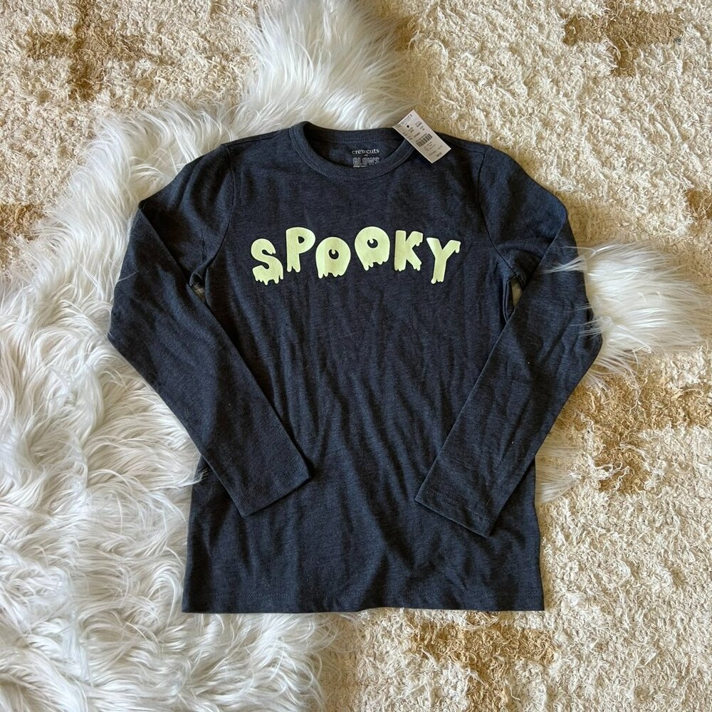 NWT J Crew Crewcuts Glow in the Dark "Spooky" Long Sleeve Gray Graphic Tee M